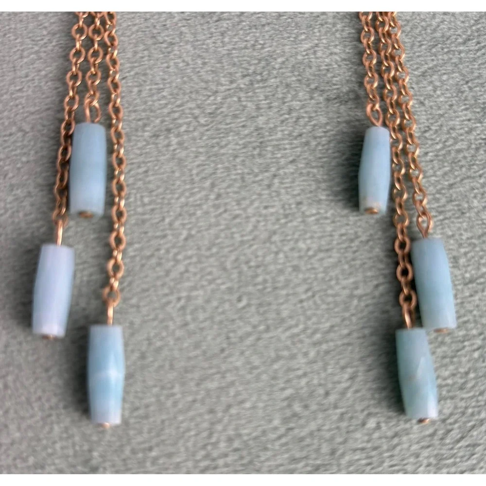 Turquoise Bead Gold Tone‎ Multi Strand Chain Drop Earrings Boho Dangle P122